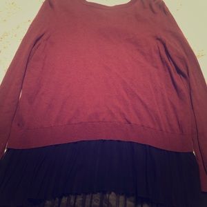 Chelsea28 Burgundy Sweater with Sheer Black Insert